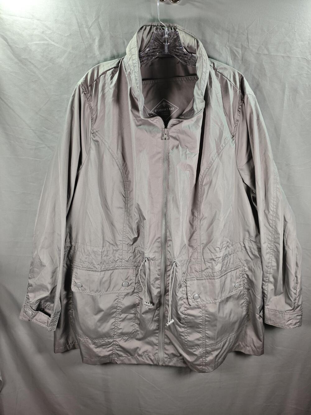 St John's Bay Jacket Womens 2XL Gray Packable Water Resistant Lightweight Coat